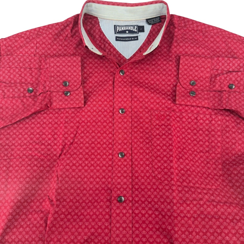 Panhandle Slim Mens Red Geometric Print Button Down Shirt Long Sleeve Cotton L